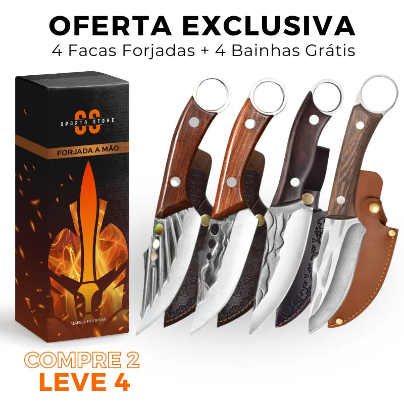 (COMPRE 2 LEVE 4 + BAINHAS) Combo 4 Facas Artesanais Ultra Afiadas  • 100% Forjadas a Mão
